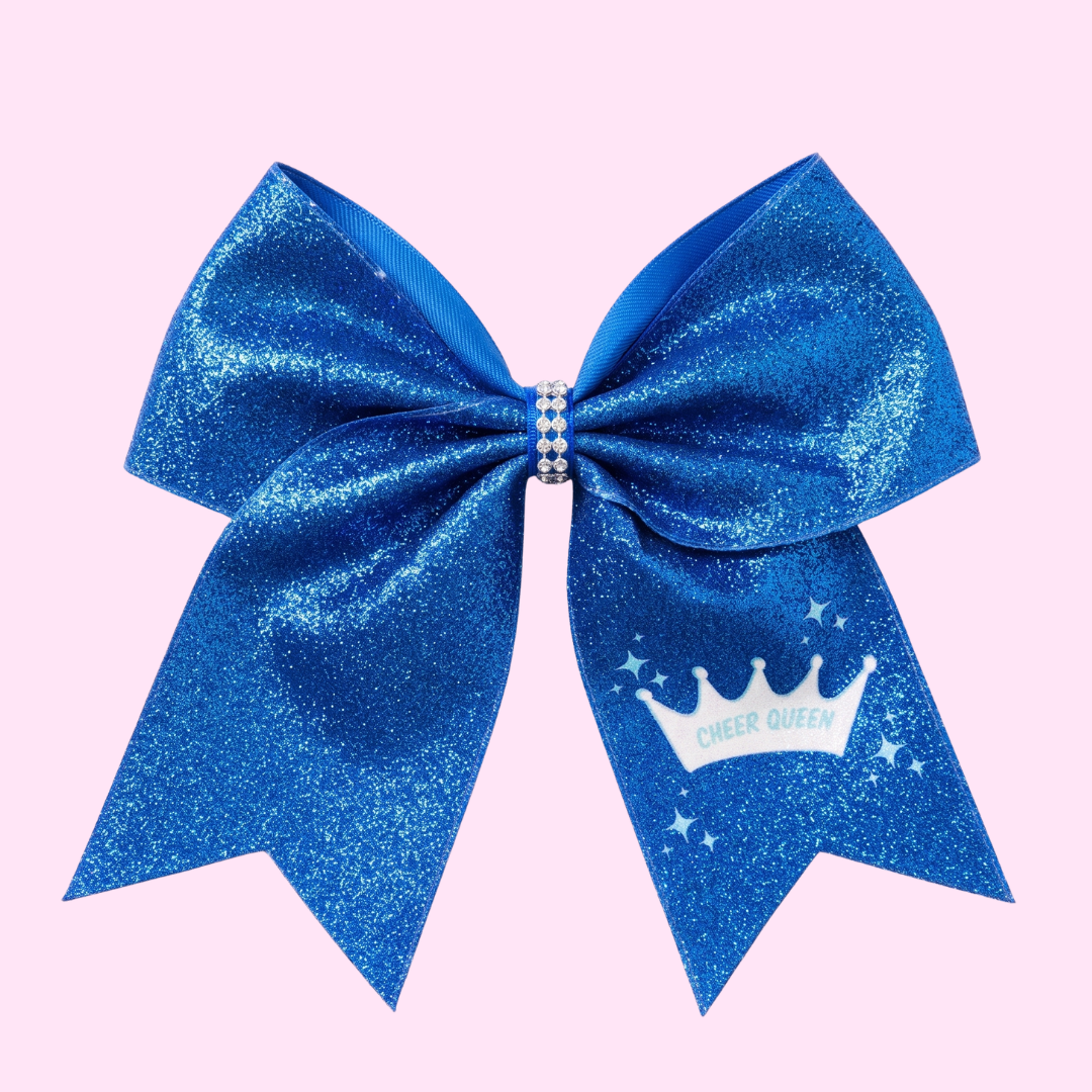 Blue Glitter "Cheer Queen" Bow